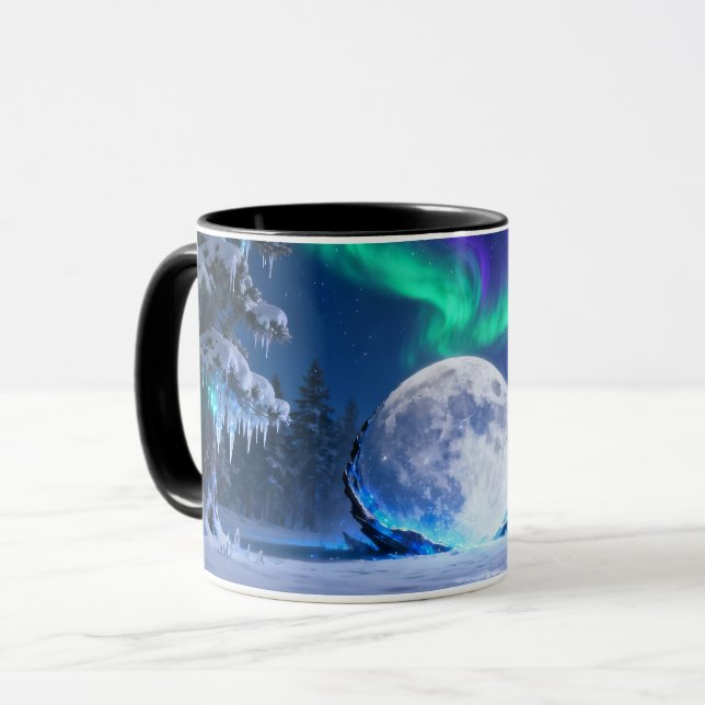 Northern Lights Moon Mug | Aurora Borealis Winter  (Front Left)