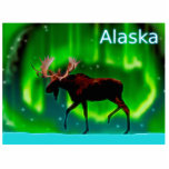 Northern Lights Moose - Alaska Photo Sculpture Magnet<br><div class="desc">An ever so slightly stylised image of a moose silhouetted against the Northern Lights. Text reading "Alaska" appears in glowing blue and white.</div>