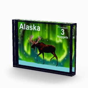 Northern Lights Moose - Alaska Postage Photo Block