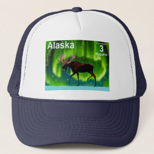 Northern Lights Moose - Alaska Postage Trucker Hat