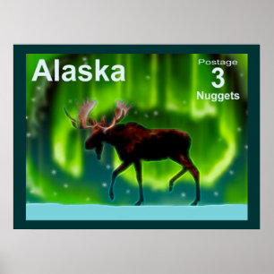 Northern Lights Moose Poster