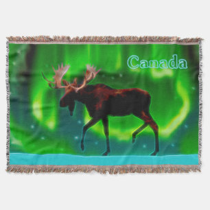 Northern Lights Moose Throw Blanket