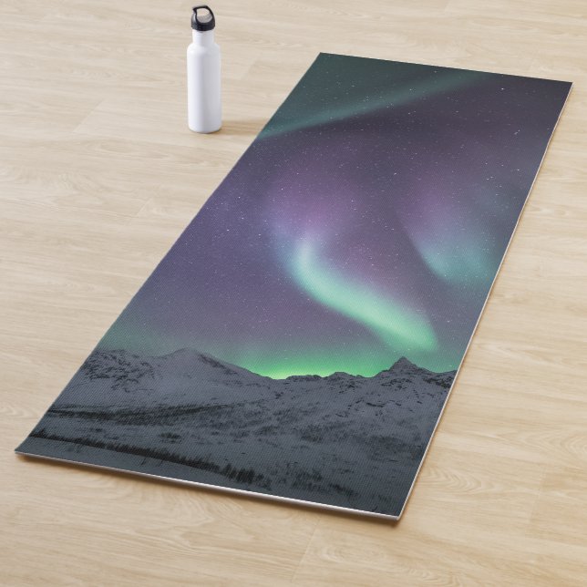 Northern Lights Mountain Nature Photo Yoga Mat (In Situ)