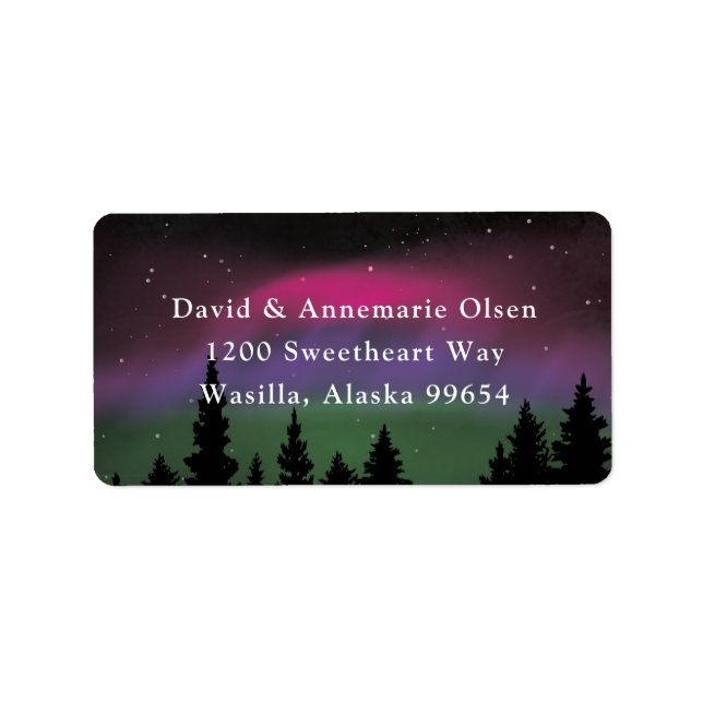 Northern Lights Mountaintop Stars Wedding Label (Front)