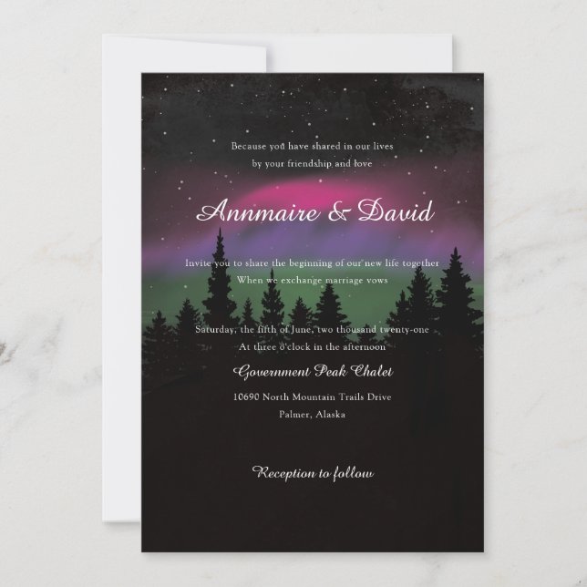 Northern Lights Mountaintop Stars Wedding Save The Date (Front)