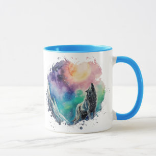 Northern Lights Mystic Wolf multicolor watercolor Mug