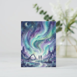 Northern Lights Night Sky Romantic Landscape Postcard