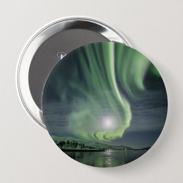 Northern Lights Norway 10 Cm Round Badge (Front & Back)