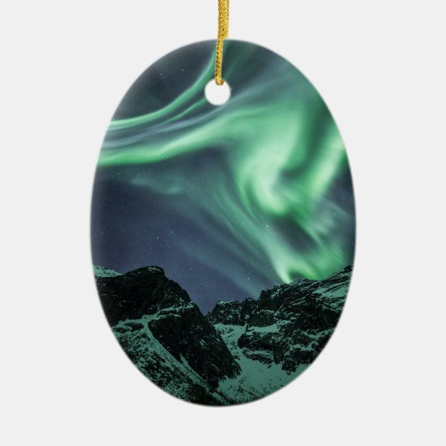 Northern Lights Norway Ceramic Tree Decoration (Front)