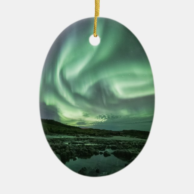 Northern Lights Norway Ceramic Tree Decoration (Front)