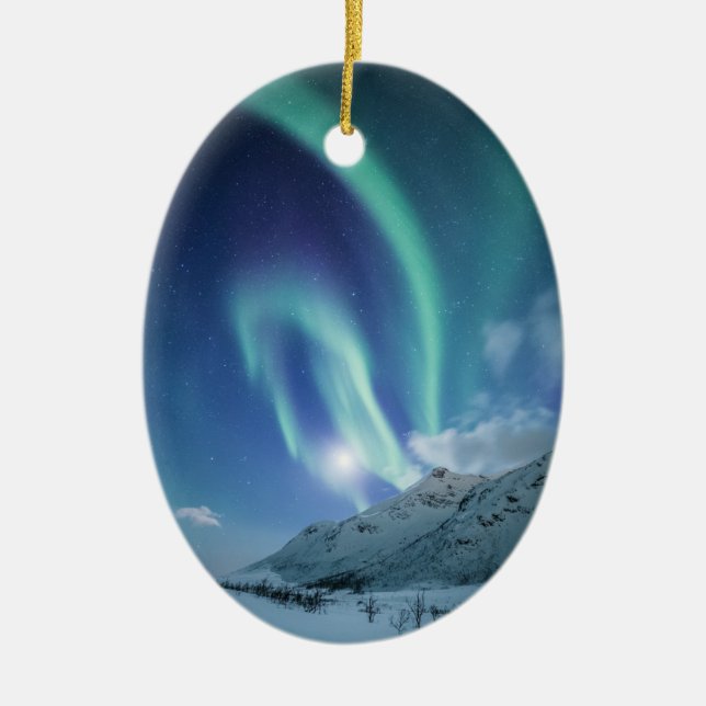 Northern Lights Norway Ceramic Tree Decoration (Front)