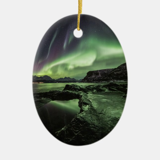 Northern Lights Norway Ceramic Tree Decoration (Front)