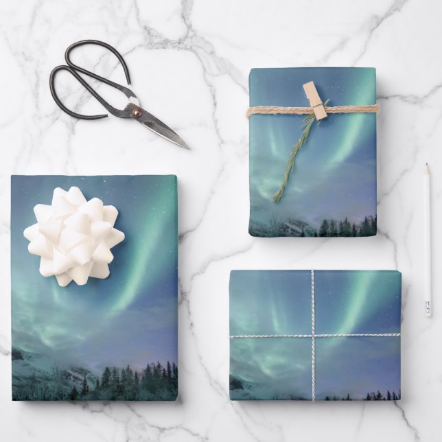 Northern Lights Norway Wrapping Paper Sheet (Front)