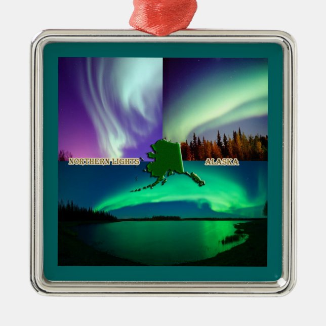 Northern Lights of Alaska Collage Metal Tree Decoration (Front)