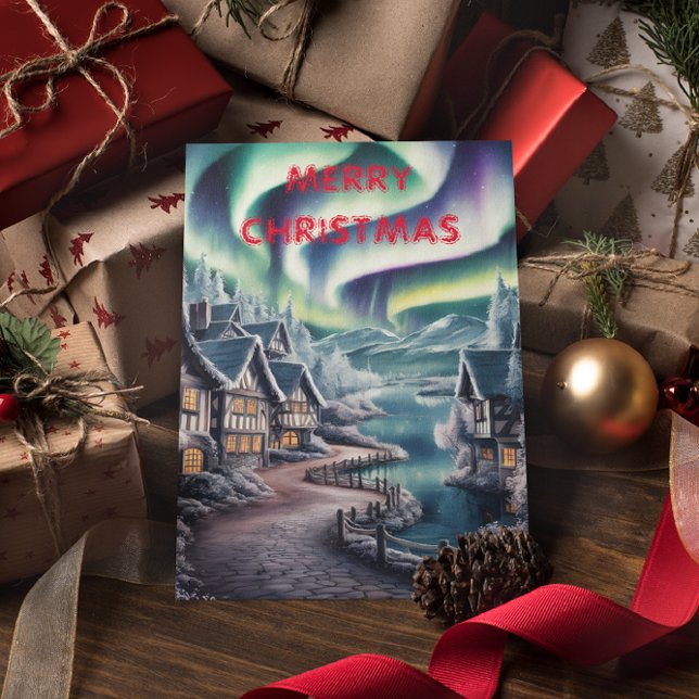 Northern Lights Over a Charming House Christmas  Postcard (Creator Uploaded)