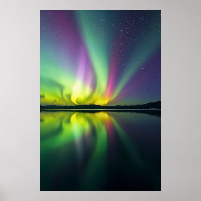 Northern Lights Over a Lake Poster (Front)