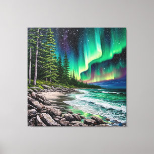 Northern Lights Over a Rocky Coastline Canvas Print