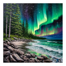 Northern Lights Over a Rocky Coastline