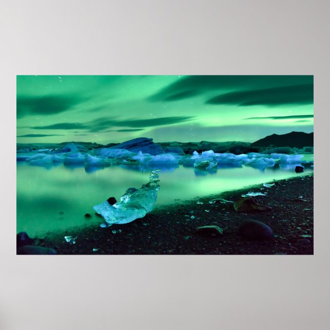 Northern Lights over Jokulsarlon lake, Iceland Poster (Front)