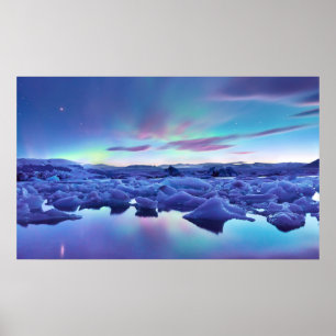 Northern Lights over Jokulsarlon lake, Iceland Poster