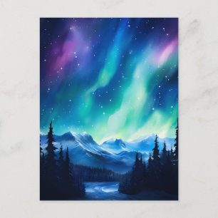 Northern Lights Over Mountains Scenic Postcard