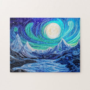 Northern Lights Over Norwegian Fjord Quilling Jigsaw Puzzle
