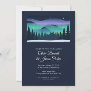 Northern Lights Over Pines Winter Wedding Invitation