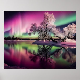 Northern Lights & Peaceful Lake Poster