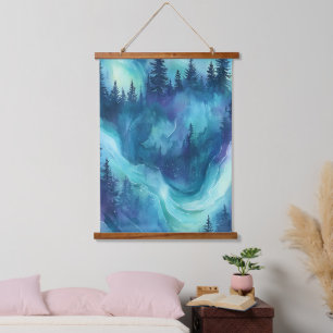Northern Lights Pine Forest Winter Night Glow Hanging Tapestry