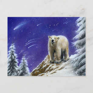 Northern Lights polar bear postcard