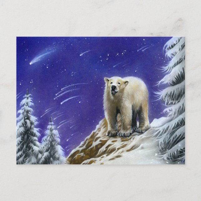 Northern Lights polar bear postcard (Front)