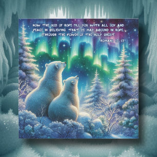 Northern Lights Polar Bears Religious Christmas Holiday Card