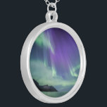 Northern Lights Senja Silver Plated Necklace<br><div class="desc">Nature photo of green and purple Northern Lights (Aurora borealis) above the island of Senja in North Norway,  Scandinavia. Photo location: Tungeneset. Photo © Sebastian Worm.</div>