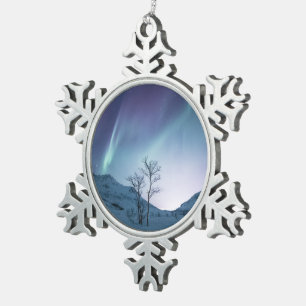 Northern Lights Snowflake Pewter Christmas Ornament