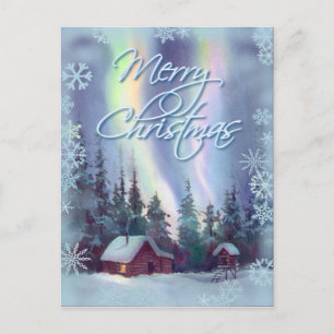 NORTHERN LIGHTS & SNOWFLAKES by SHARON SHARPE Holiday Postcard