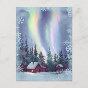 NORTHERN LIGHTS & SNOWFLAKES by SHARON SHARPE Postcard