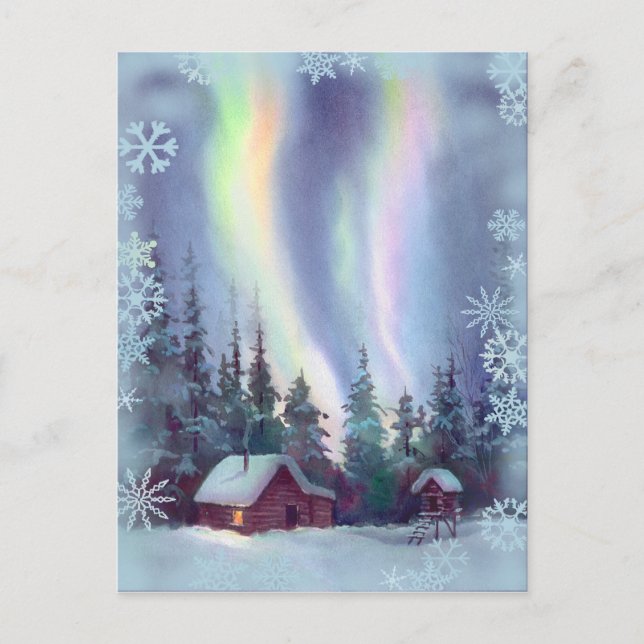 NORTHERN LIGHTS & SNOWFLAKES by SHARON SHARPE Postcard (Front)