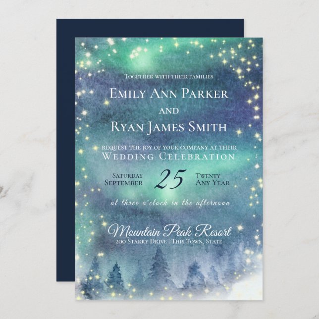 Northern Lights Starry Aurora Sky Invitation (Front/Back)