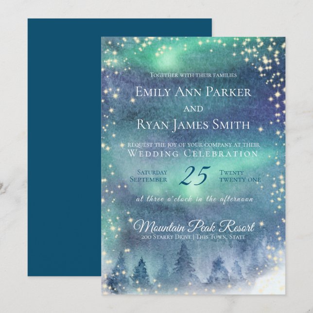 Northern Lights Starry Sky Invitation (Front/Back)