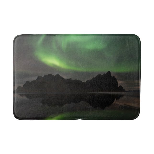 Northern Lights | Vestrahorn Beach Hofn, Iceland Bath Mat (Front)