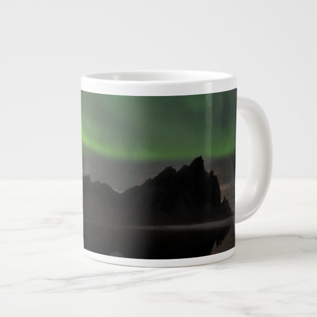 Northern Lights | Vestrahorn Beach Hofn, Iceland Large Coffee Mug (Front Right)