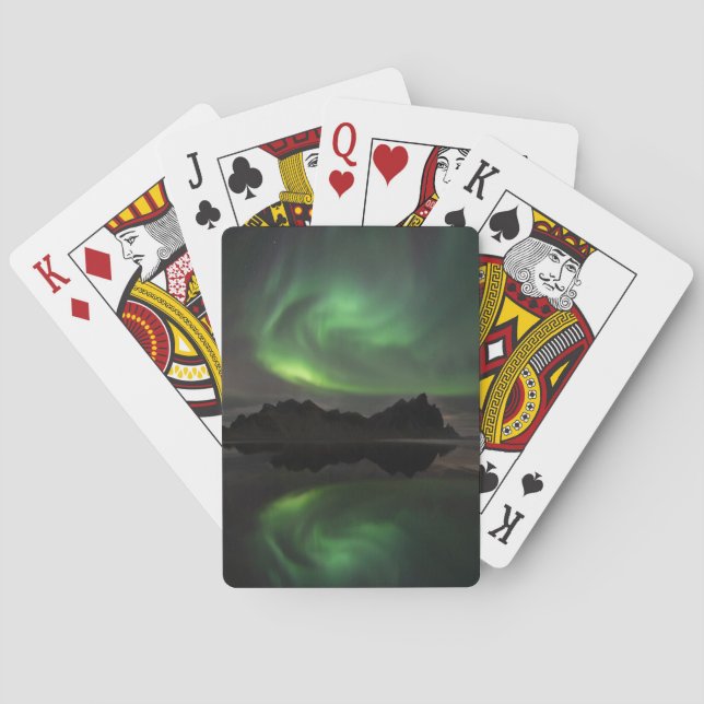 Northern Lights | Vestrahorn Beach Hofn, Iceland Playing Cards (Back)