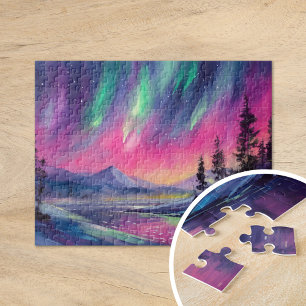 Northern Lights Vibrant Abstract Night Landscape Jigsaw Puzzle