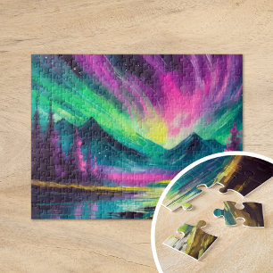 Northern Lights Vibrant Abstract Night Landscape Jigsaw Puzzle