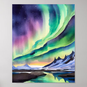 Northern Lights Watercolor Art Print