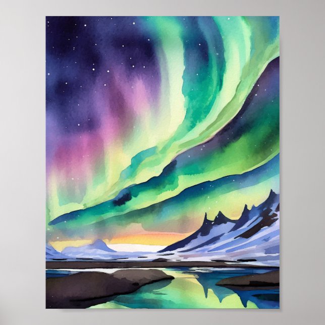 Northern Lights Watercolor Art Print (Front)