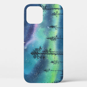 Northern lights, watercolor landscape iPhone 12 case