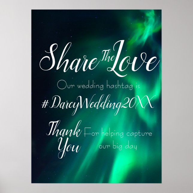Northern Lights Wedding Hashtag Sign (Front)