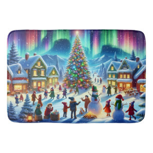 Northern Lights Winter Christmas Celebration Bath Mat