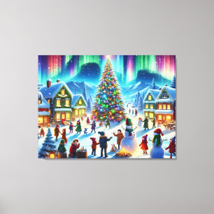 Northern Lights Winter Christmas Celebration Canvas Print
